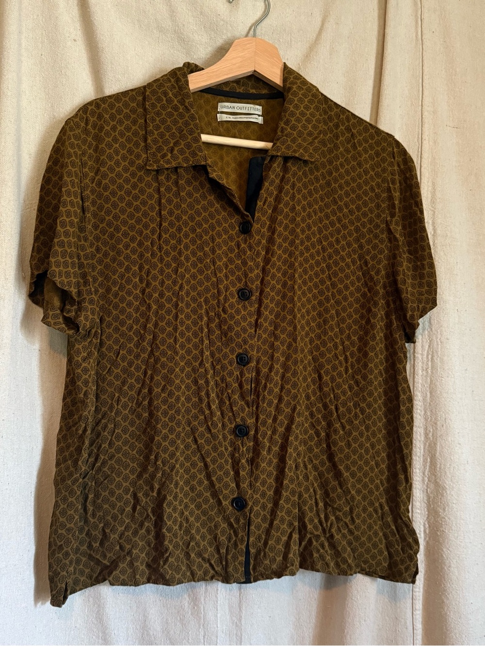 Urban Outfitters Olive Greenish Brown Patterned Button Front Top